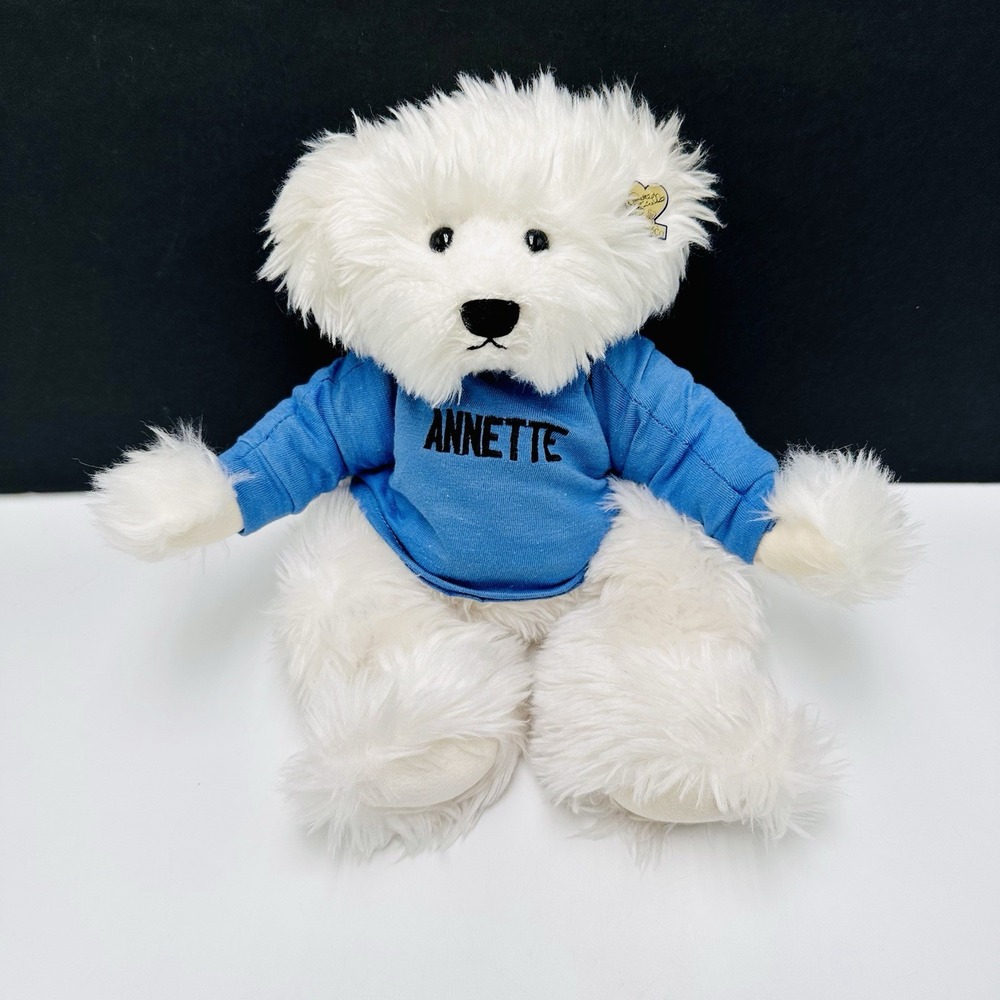 Annette Funicello Carmella Teddy Bear Jointed Plush 12" Ear Tag Blue Shirt